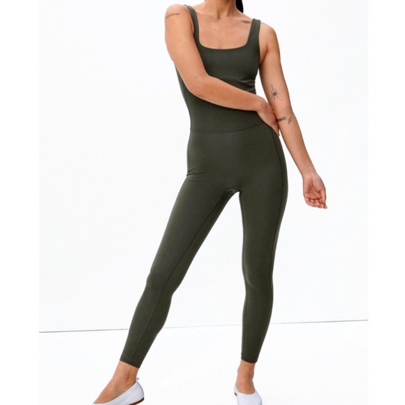 Everlane Pants - Everlane The Perform Square Neck Unitard, Dark Forest Green, Size XL